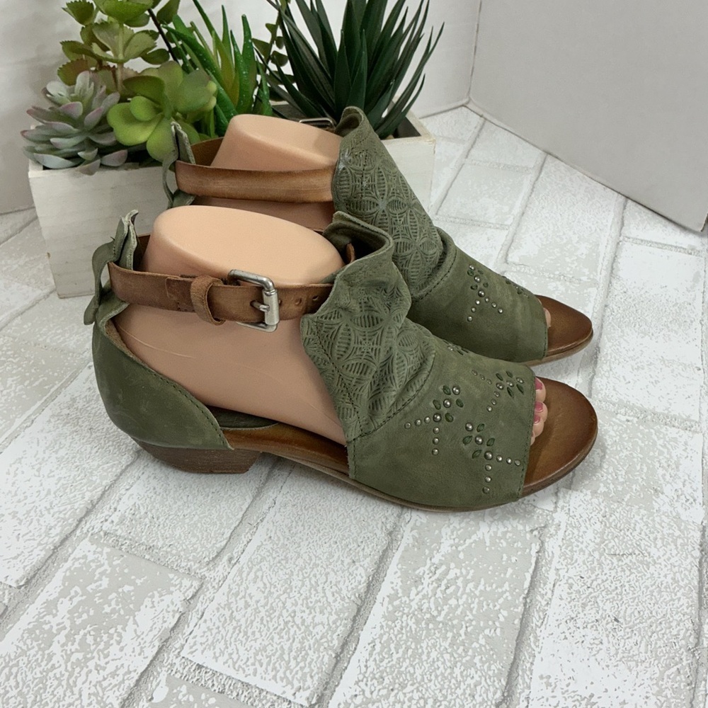 Miz Mooz Olive Green Sandals with Cutout and Stud Detail